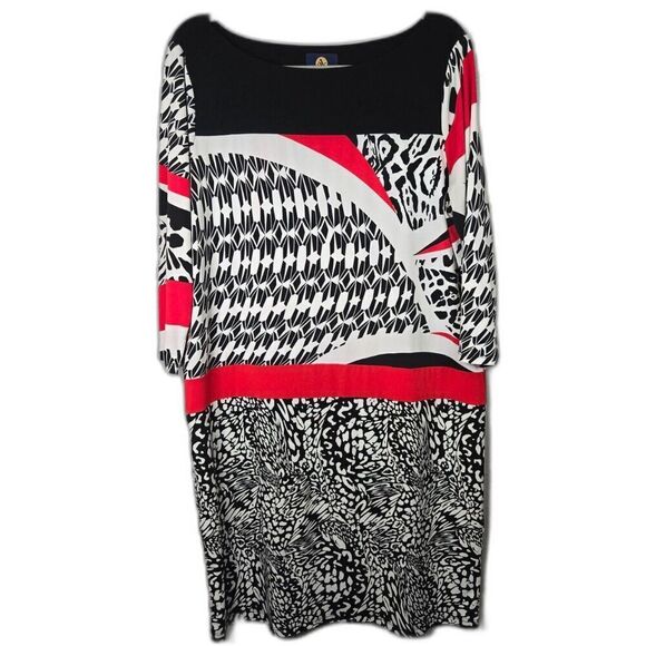 Adrienne Vittadini Women's Black, White and Red Sheath Midi Dress Size Large - Picture 1 of 6